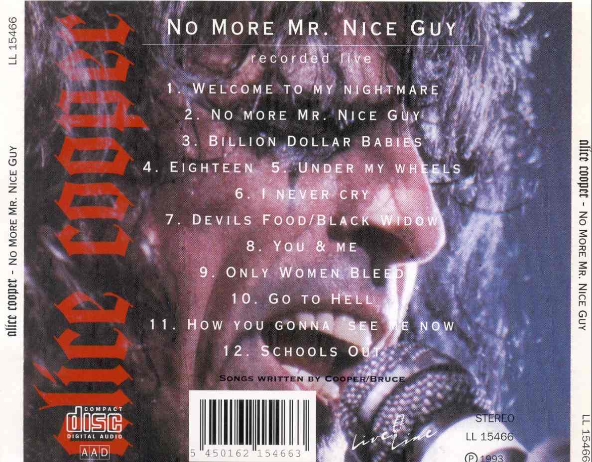 Copertina cd Alice Cooper No more Mr. Nice Guy Back, cover cd Alice Cooper No more Mr