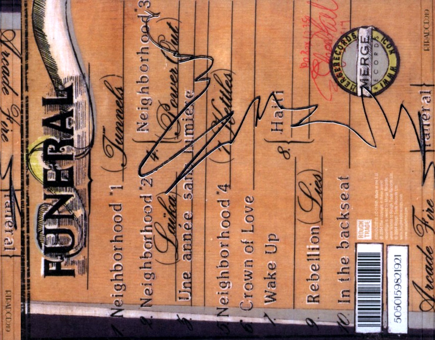 Copertina cd Arcade Fire Funeral Back, cover cd Arcade Fire