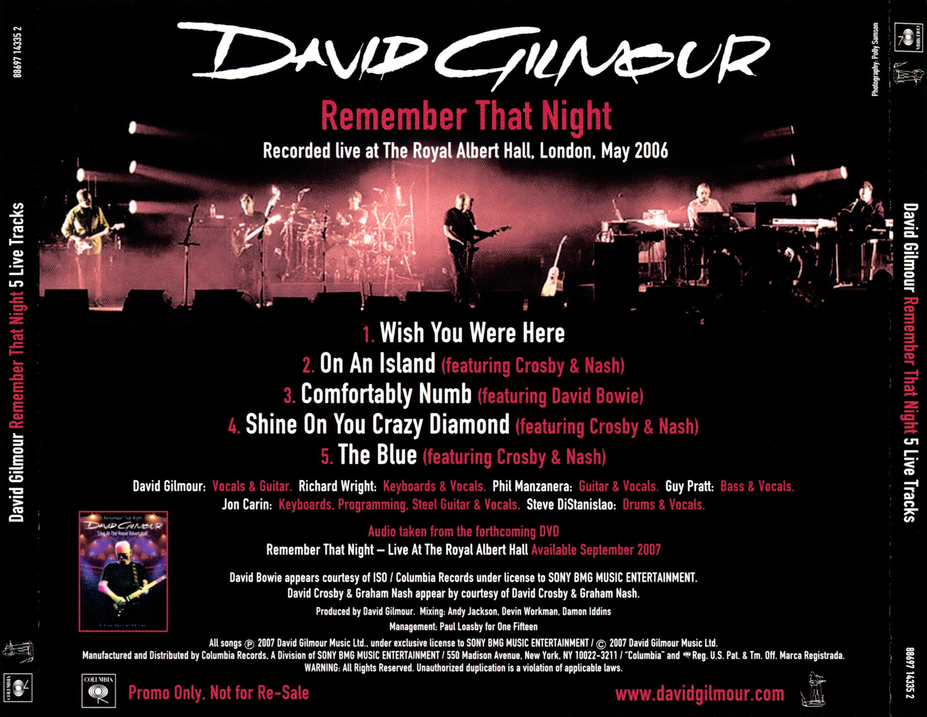 David gilmour remember that night audio cd