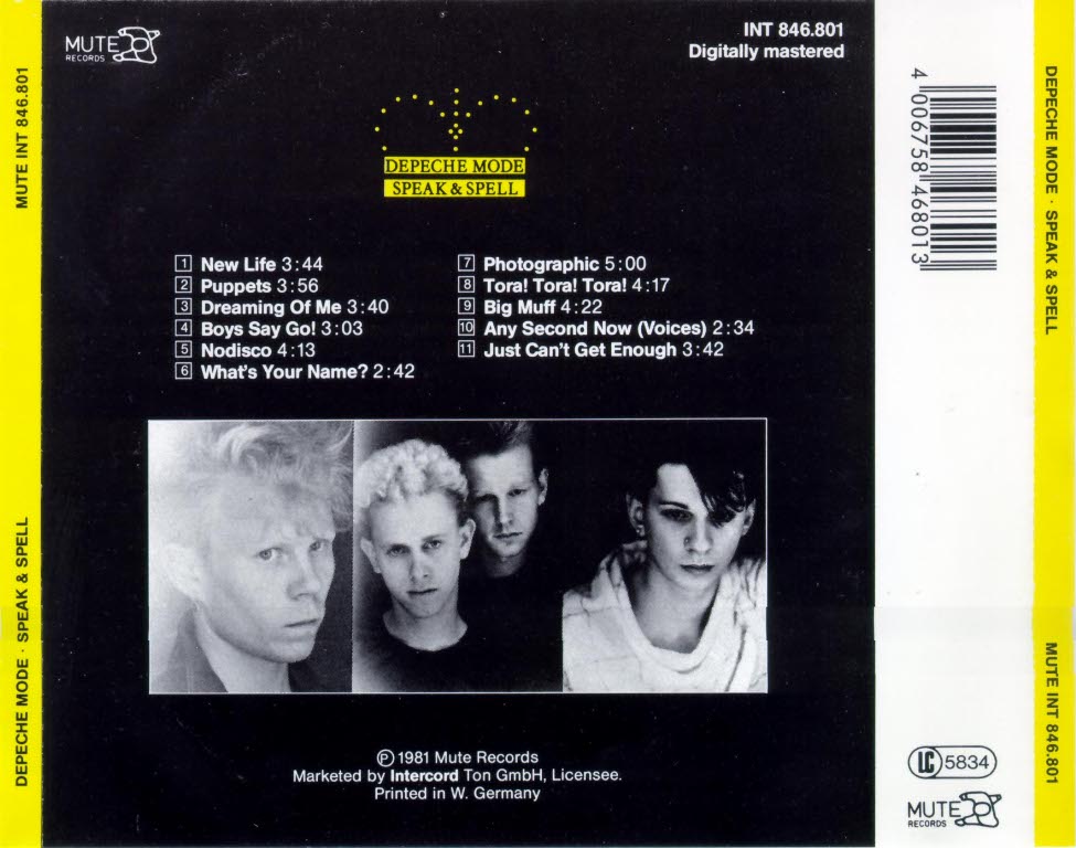 Copertina cd Depeche Mode Speak And Spell Back, cover cd Depeche Mode Speak And Spell